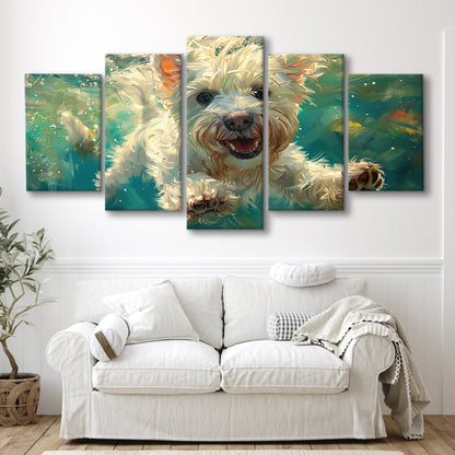 West Highland White Terrier Underwater Funny Art, Canvas Art Decor Print, Painting Art, Mixed Panels Canvas Print