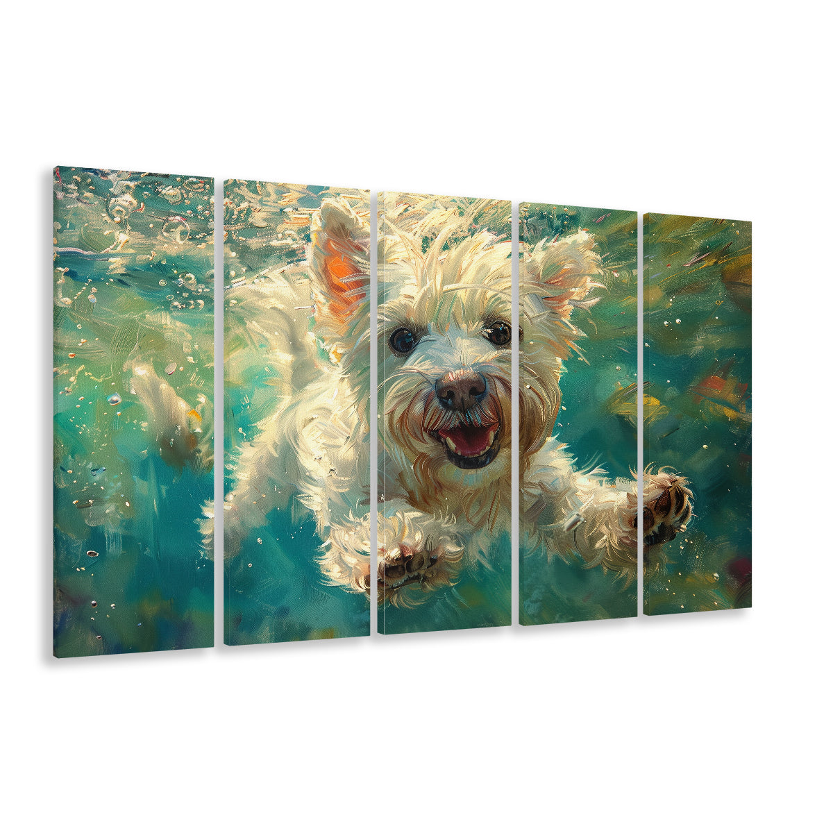 West Highland White Terrier Underwater Funny Art, Canvas Art Print, Painting Art, Multi Panels Canvas Print Wall Art