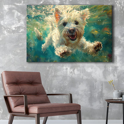 West Highland White Terrier Underwater Funny Art, Canvas Art Decor Print, Painting Art, Canvas Print Wall Art Home Decor