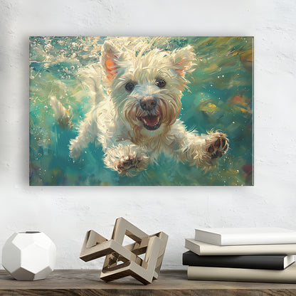 West Highland White Terrier Underwater Funny Art, Canvas Art Decor Print, Painting Art, Canvas Print Wall Art Home Decor