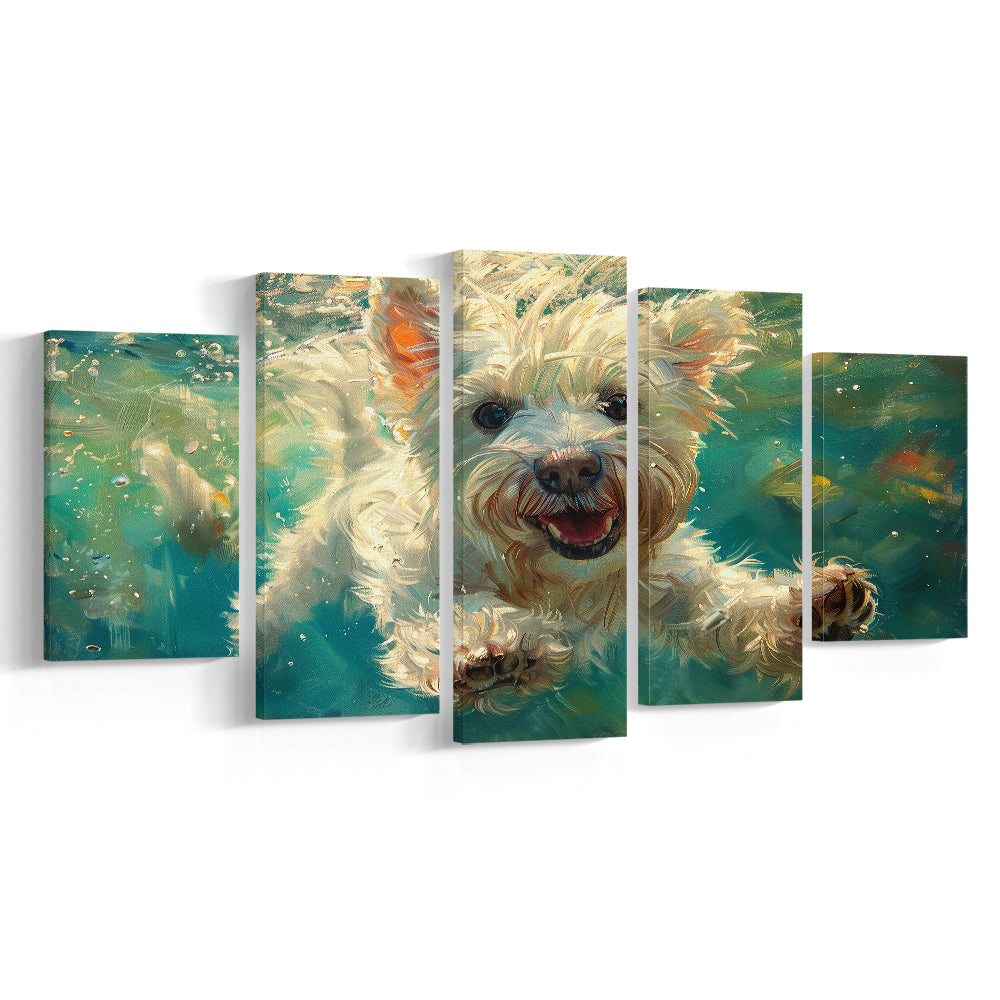West Highland White Terrier Underwater Funny Art, Canvas Art Decor Print, Painting Art, Mixed Panels Canvas Print