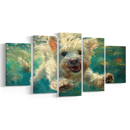 West Highland White Terrier Underwater Funny Art, Canvas Art Decor Print, Painting Art, Mixed Panels Canvas Print