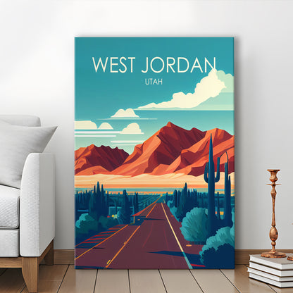 West Jordan Utah Retro Art Print, West Jordan City Wall Art, Canvas Print, Painting Canvas, Living Room Decor