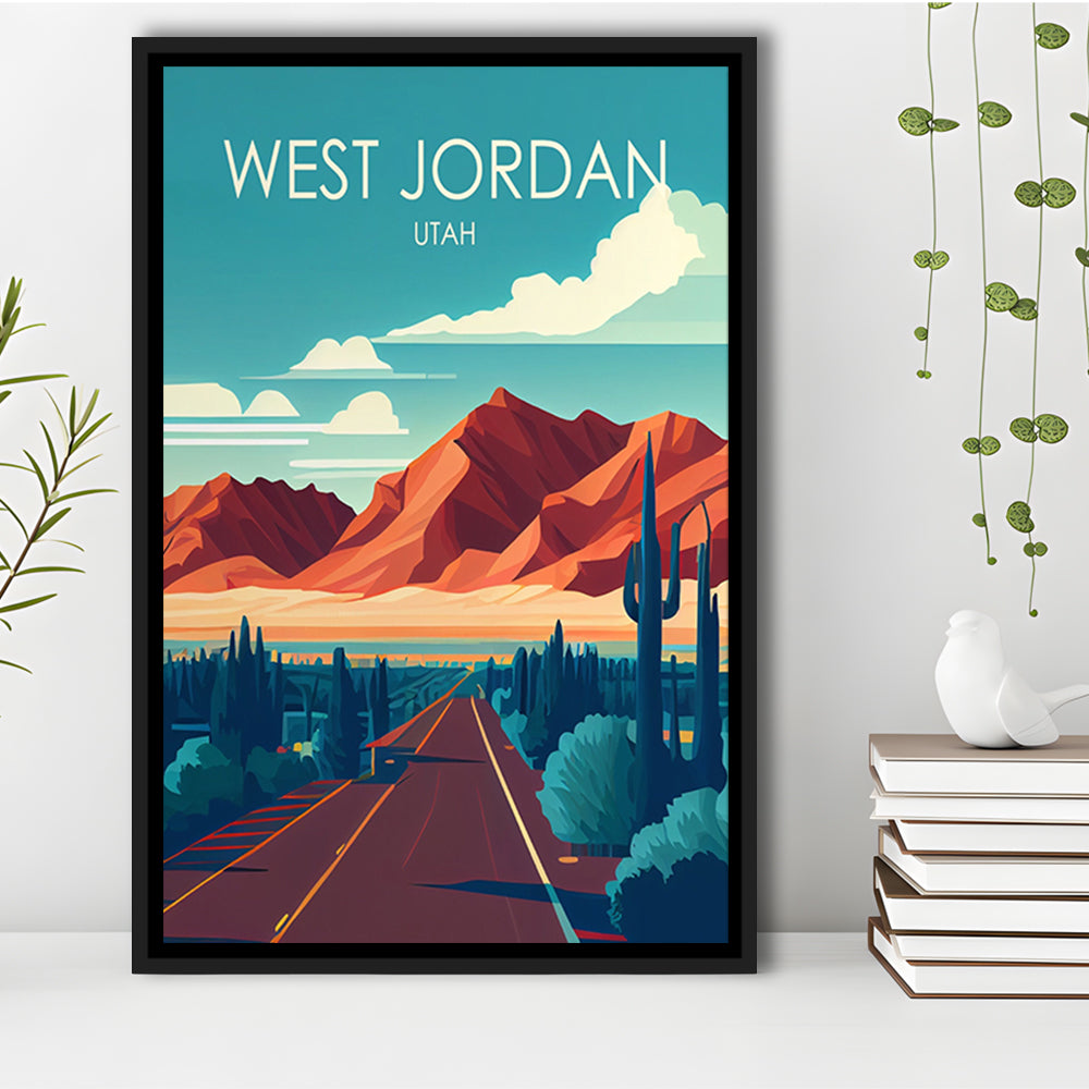 West Jordan Utah Retro Art Print, West Jordan City Wall Art, Floating Framed Canvas Print, Framed Picture, Painting Canvas