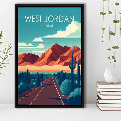 West Jordan Utah Retro Art Print, West Jordan City Wall Art, Floating Framed Canvas Print, Framed Picture, Painting Canvas