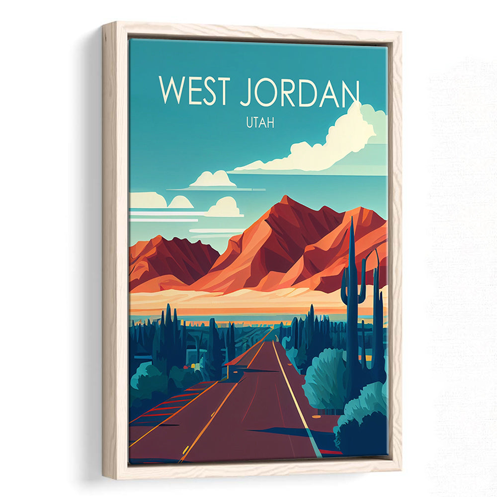 West Jordan Utah Retro Art Print, West Jordan City Wall Art, Floating Framed Canvas Print, Framed Picture, Painting Canvas