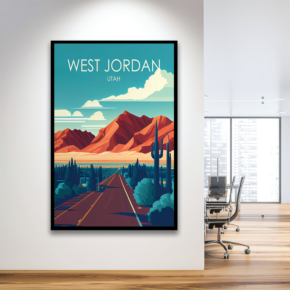 West Jordan Utah Retro Art Print, West Jordan City Wall Art, Framed Art Print, Picture Framed, Painting Art