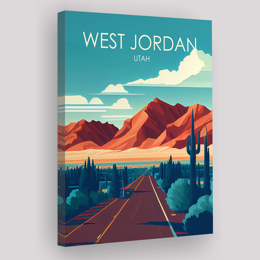 West Jordan Utah Retro Art Print, West Jordan City Wall Art, Canvas Print, Painting Canvas, Living Room Decor