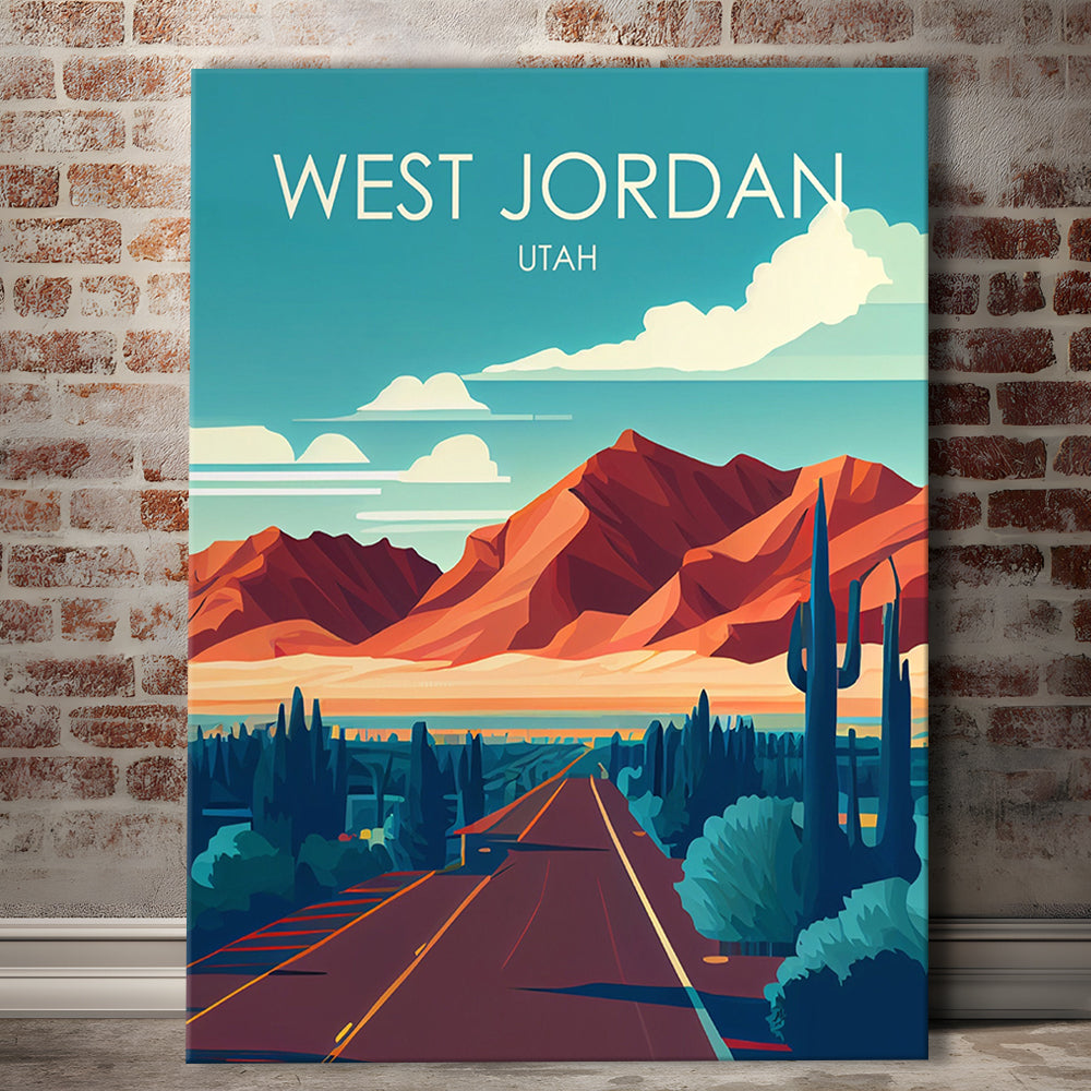 West Jordan Utah Retro Art Print, West Jordan City Wall Art, Canvas Print, Painting Canvas, Living Room Decor