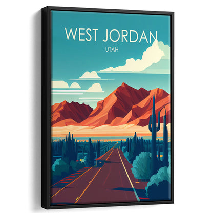 West Jordan Utah Retro Art Print, West Jordan City Wall Art, Floating Framed Canvas Print, Framed Picture, Painting Canvas