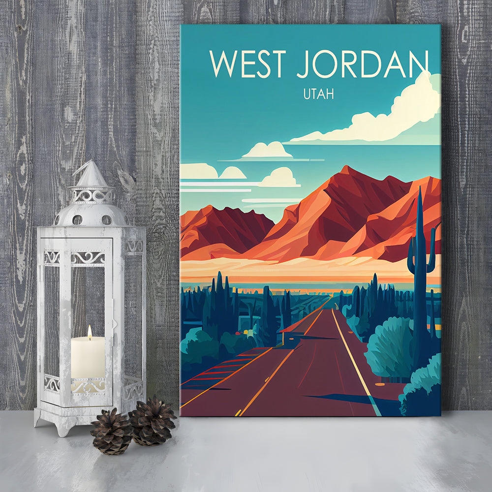 West Jordan Utah Retro Art Print, West Jordan City Wall Art, Canvas Print, Painting Canvas, Living Room Decor