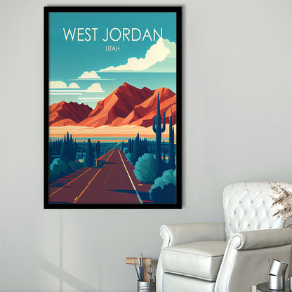 West Jordan Utah Retro Art Print, West Jordan City Wall Art, Framed Art Print, Picture Framed, Painting Art