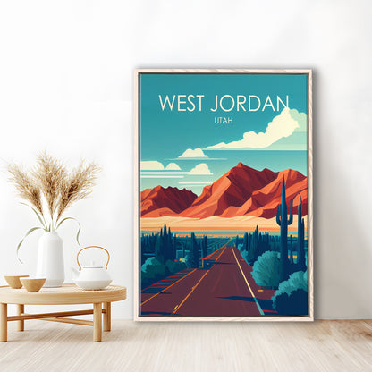 West Jordan Utah Retro Art Print, West Jordan City Wall Art, Floating Framed Canvas Print, Framed Picture, Painting Canvas