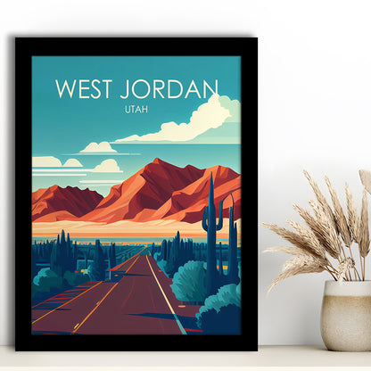 West Jordan Utah Retro Art Print, West Jordan City Wall Art, Framed Art Print, Picture Framed, Painting Art