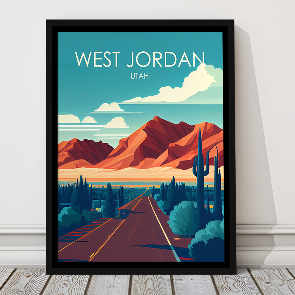 West Jordan Utah Retro Art Print, West Jordan City Wall Art, Floating Framed Canvas Print, Framed Picture, Painting Canvas