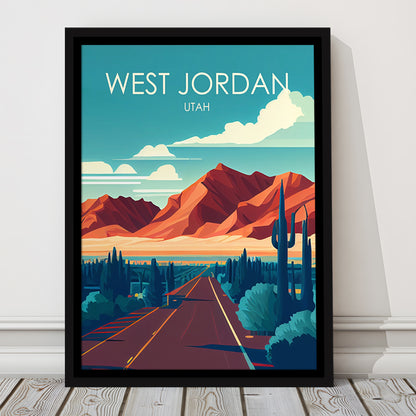 West Jordan Utah Retro Art Print, West Jordan City Wall Art, Floating Framed Canvas Print, Framed Picture, Painting Canvas