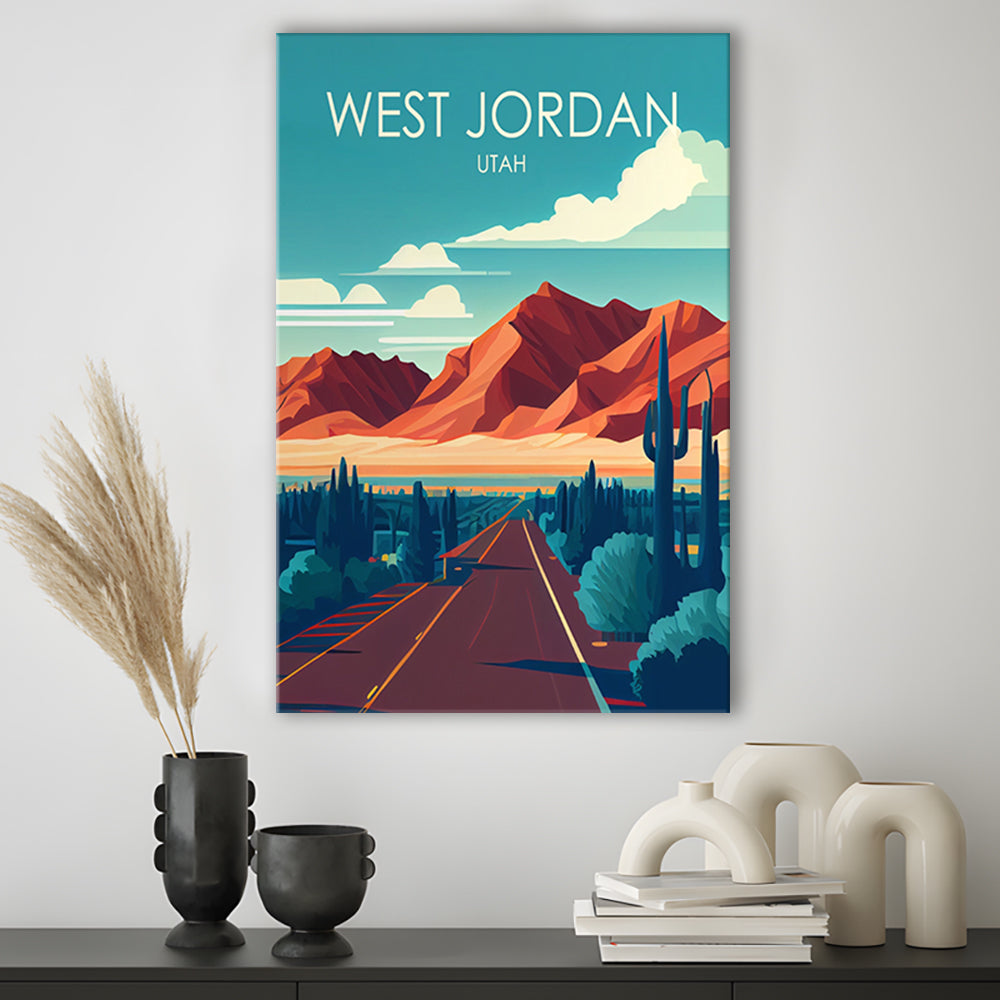 West Jordan Utah Retro Art Print, West Jordan City Wall Art, Canvas Print, Painting Canvas, Living Room Decor