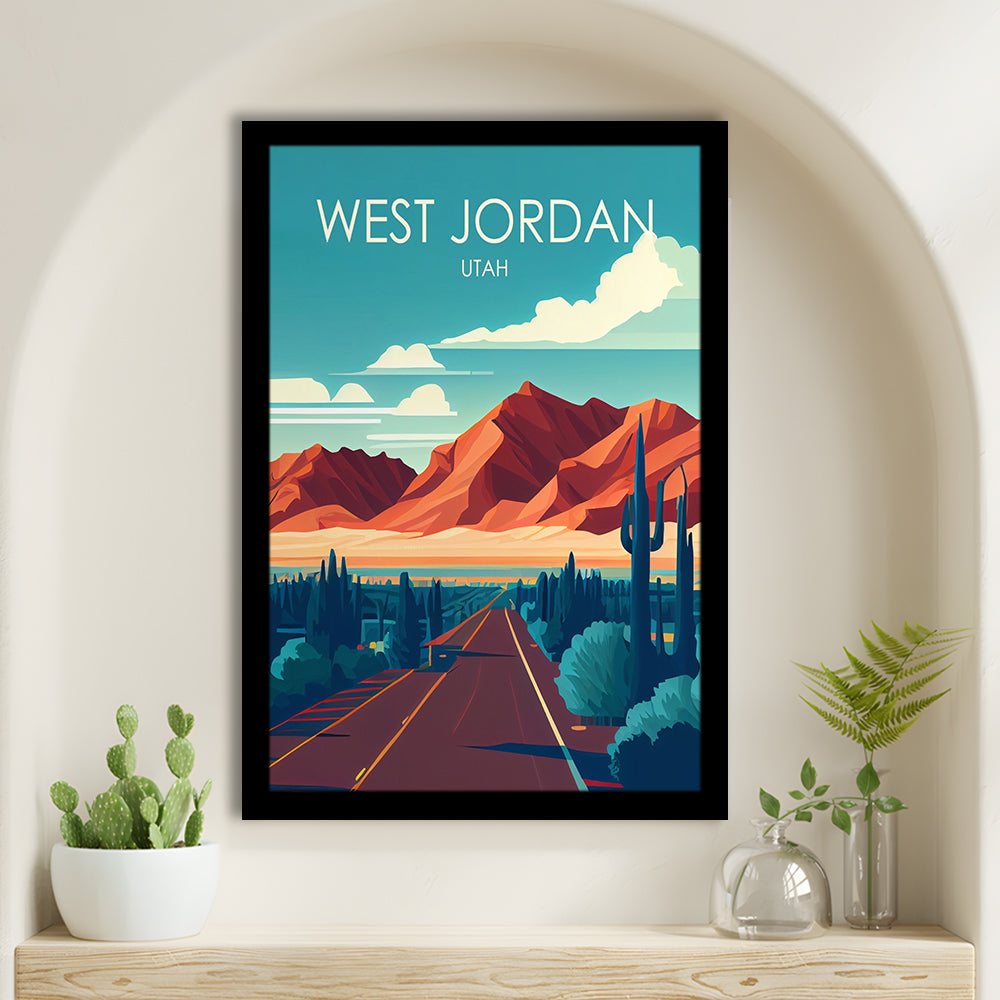 West Jordan Utah Retro Art Print, West Jordan City Wall Art, Framed Art Print, Picture Framed, Painting Art