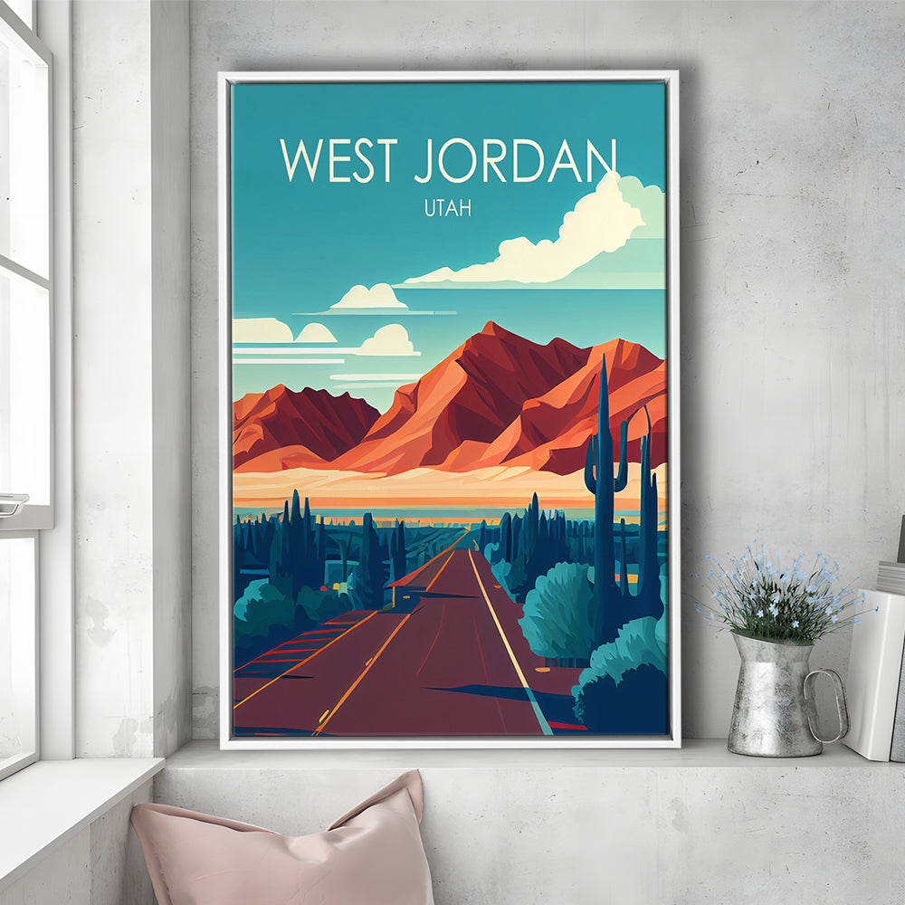 West Jordan Utah Retro Art Print, West Jordan City Wall Art, Floating Framed Canvas Print, Framed Picture, Painting Canvas