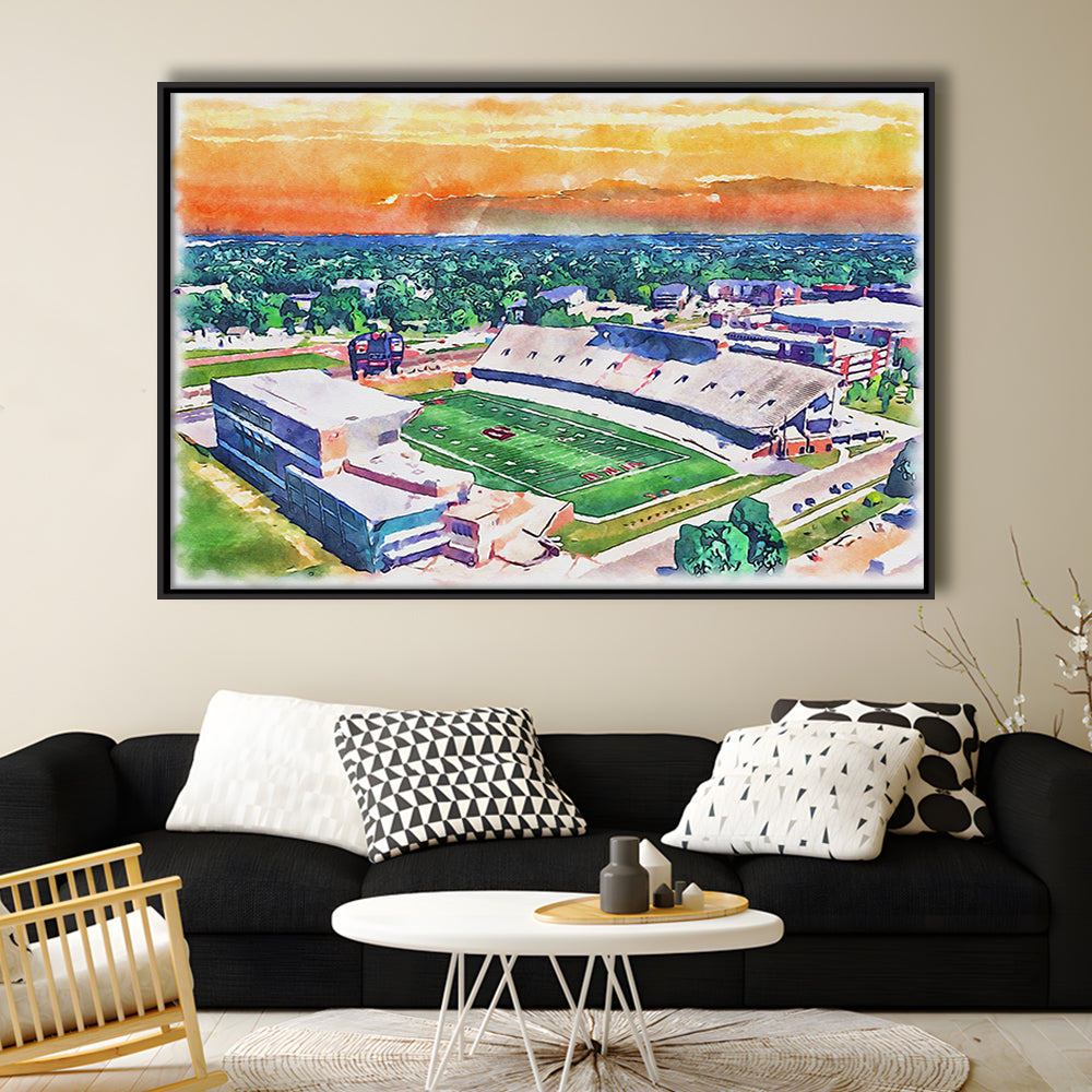 Western Michigan Broncos, Waldo Painting Stadium Watercolor, Sport Gift Art, Framed Canvas Print Wall Art