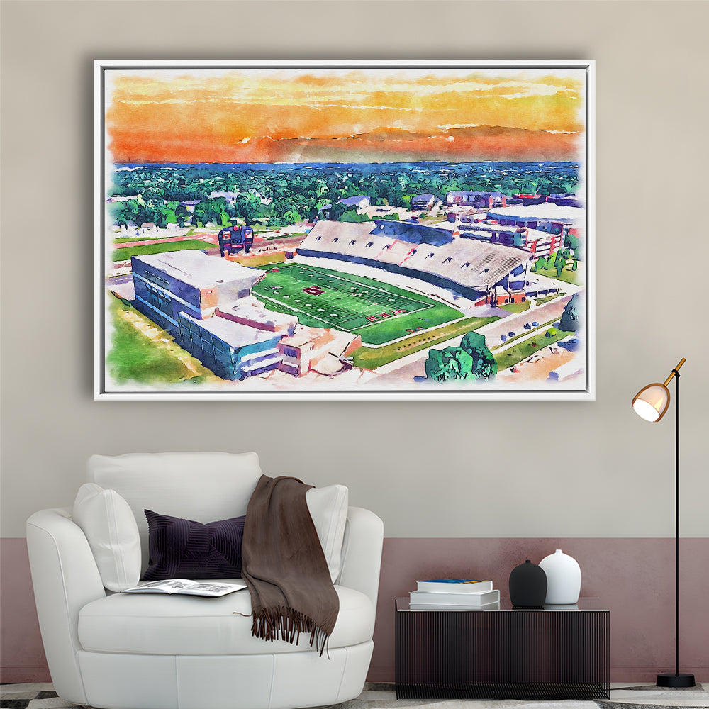 Western Michigan Broncos, Waldo Painting Stadium Watercolor, Sport Gift Art, Framed Canvas Print Wall Art
