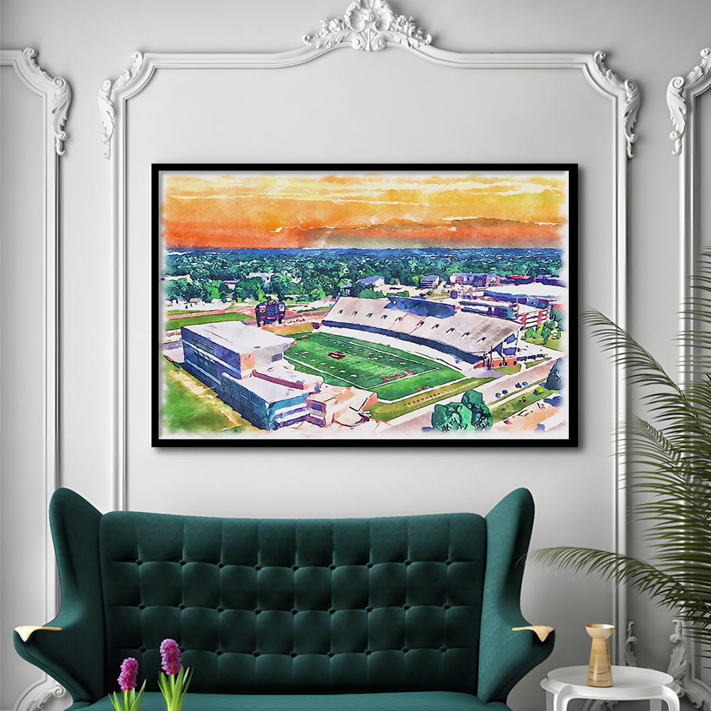 Western Kentucky Hilltoppers, Houchens Industries Painting Stadium Watercolor, Sport Gift Art, Framed Art Print Wall Decor