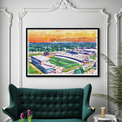 Western Kentucky Hilltoppers, Houchens Industries Painting Stadium Watercolor, Sport Gift Art, Framed Art Print Wall Decor