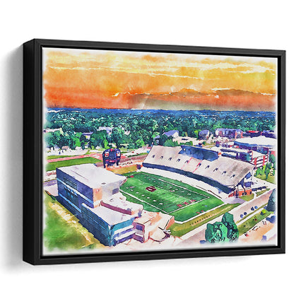 Western Michigan Broncos, Waldo Painting Stadium Watercolor, Sport Gift Art, Framed Canvas Print Wall Art