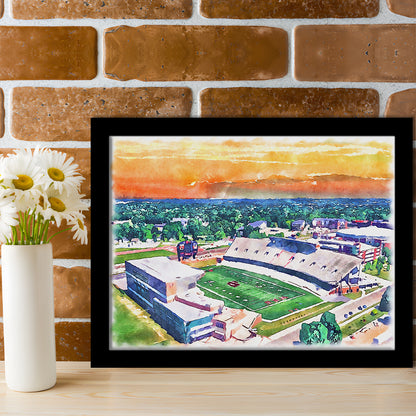 Western Kentucky Hilltoppers, Houchens Industries Painting Stadium Watercolor, Sport Gift Art, Framed Art Print Wall Decor