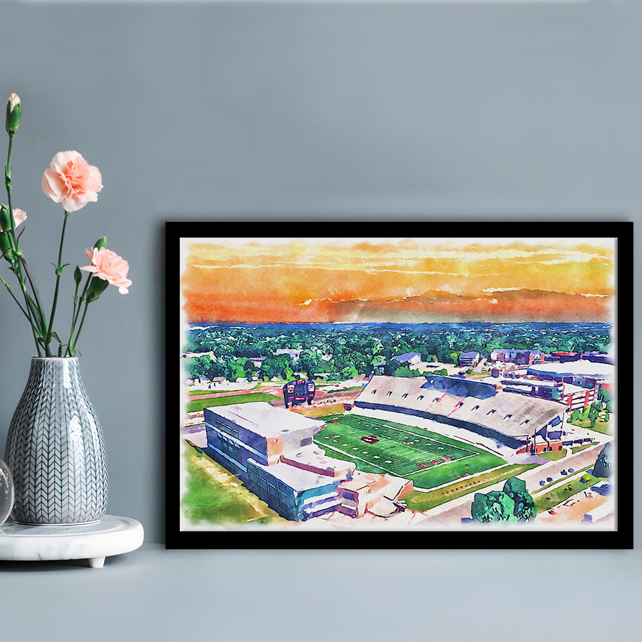 Western Kentucky Hilltoppers, Houchens Industries Painting Stadium Watercolor, Sport Gift Art, Framed Art Print Wall Decor