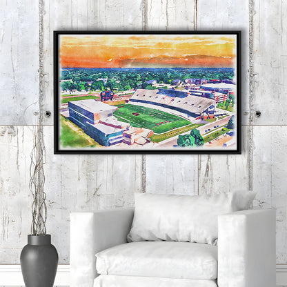 Western Michigan Broncos, Waldo Painting Stadium Watercolor, Sport Gift Art, Framed Canvas Print Wall Art