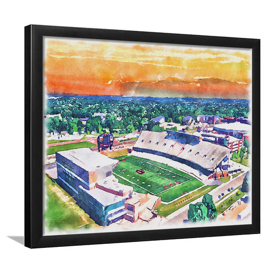 Western Kentucky Hilltoppers, Houchens Industries Painting Stadium Watercolor, Sport Gift Art, Framed Art Print Wall Decor