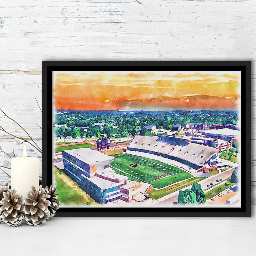 Western Michigan Broncos, Waldo Painting Stadium Watercolor, Sport Gift Art, Framed Canvas Print Wall Art