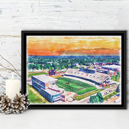 Western Michigan Broncos, Waldo Painting Stadium Watercolor, Sport Gift Art, Framed Canvas Print Wall Art