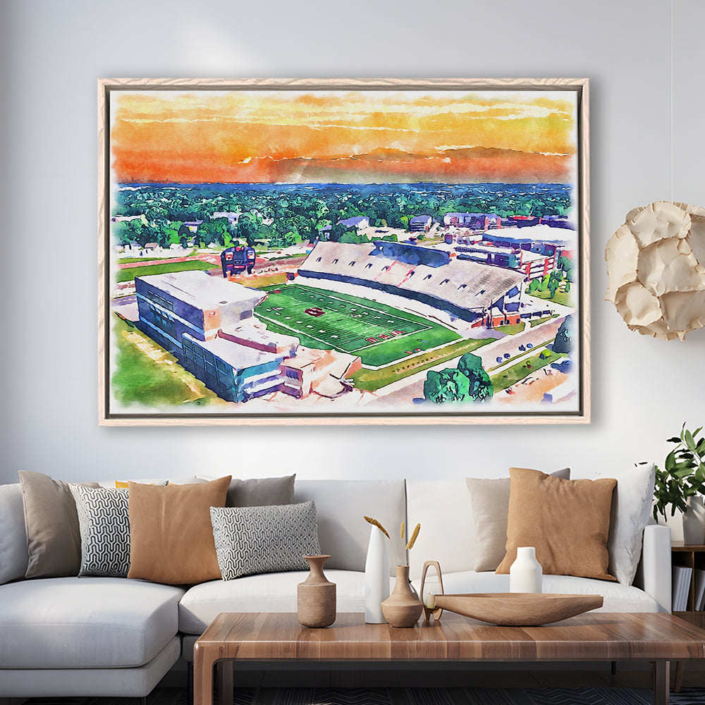 Western Michigan Broncos, Waldo Painting Stadium Watercolor, Sport Gift Art, Framed Canvas Print Wall Art