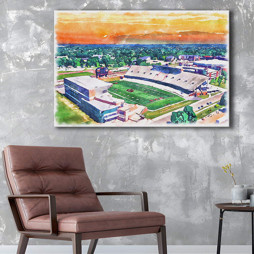 Western Kentucky Hilltoppers, Houchens Industries Painting Stadium Watercolor, Sport Art, Gifts for him, Canvas Print