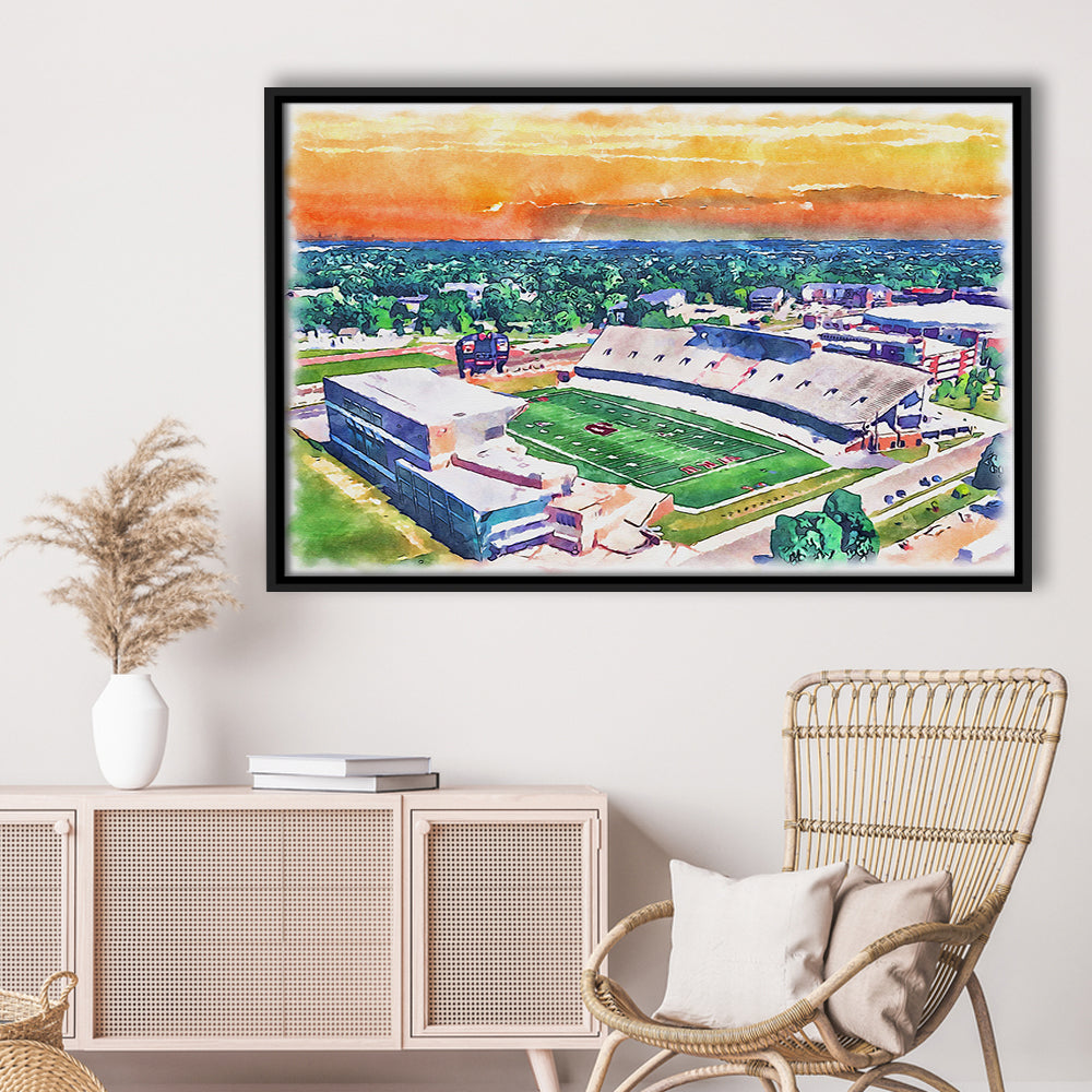 Western Michigan Broncos, Waldo Painting Stadium Watercolor, Sport Gift Art, Framed Canvas Print Wall Art