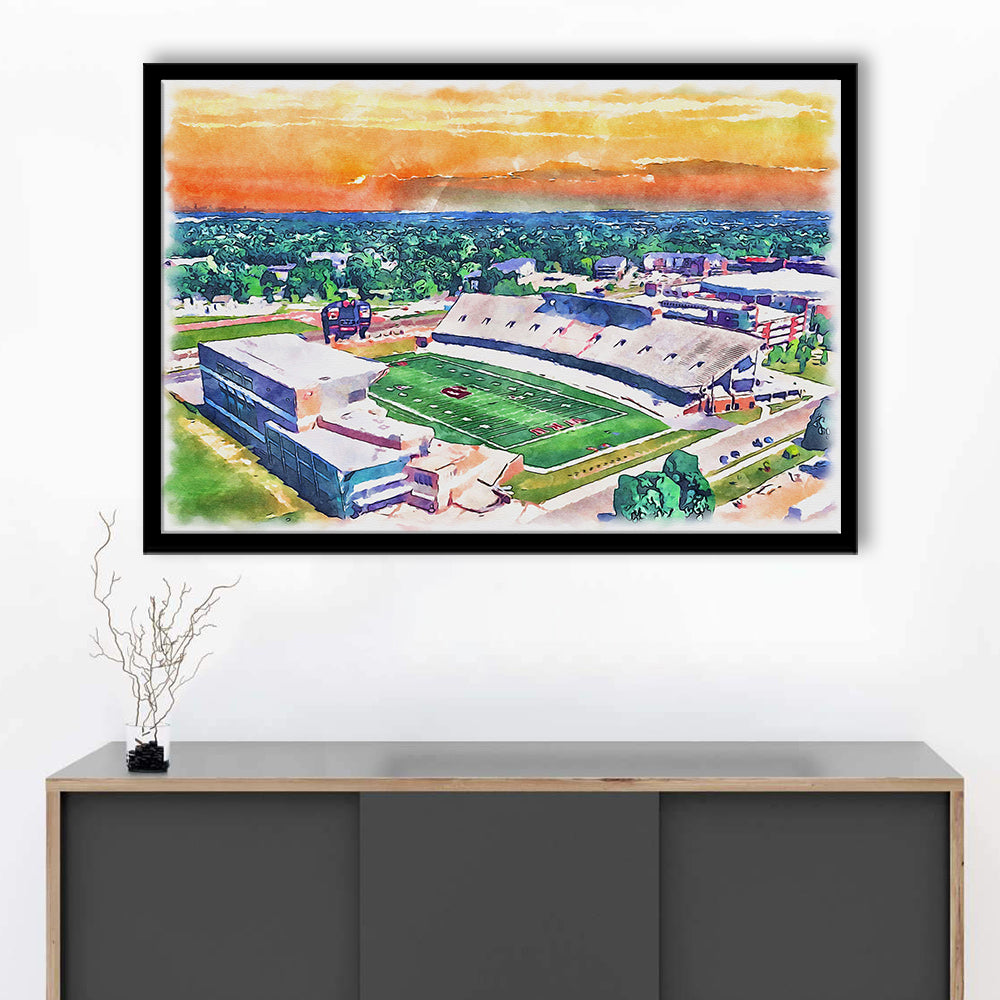 Western Kentucky Hilltoppers, Houchens Industries Painting Stadium Watercolor, Sport Gift Art, Framed Art Print Wall Decor