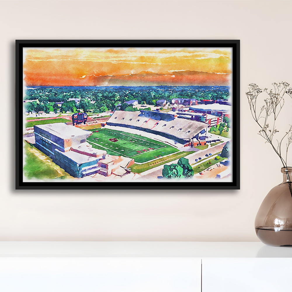 Western Michigan Broncos, Waldo Painting Stadium Watercolor, Sport Gift Art, Framed Canvas Print Wall Art