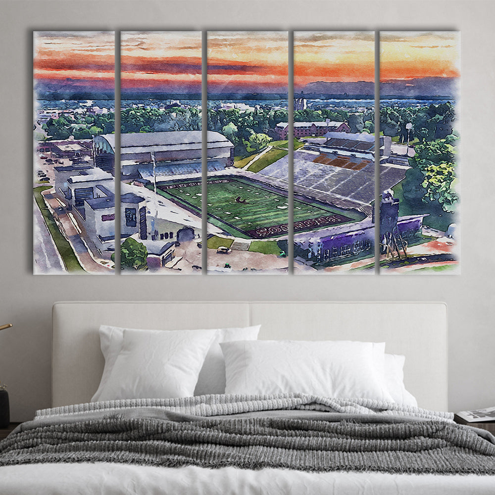 Western Michigan Broncos, Waldo Painting Stadium Watercolor, Sport Art, Extra Large Canvas Print Wall Art