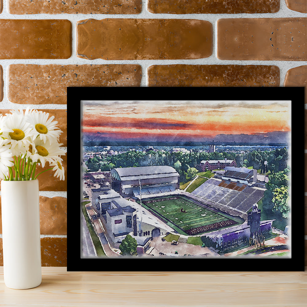 Western Michigan Broncos, Waldo Painting Stadium Watercolor, Sport Gift Art, Framed Art Print Wall Decor