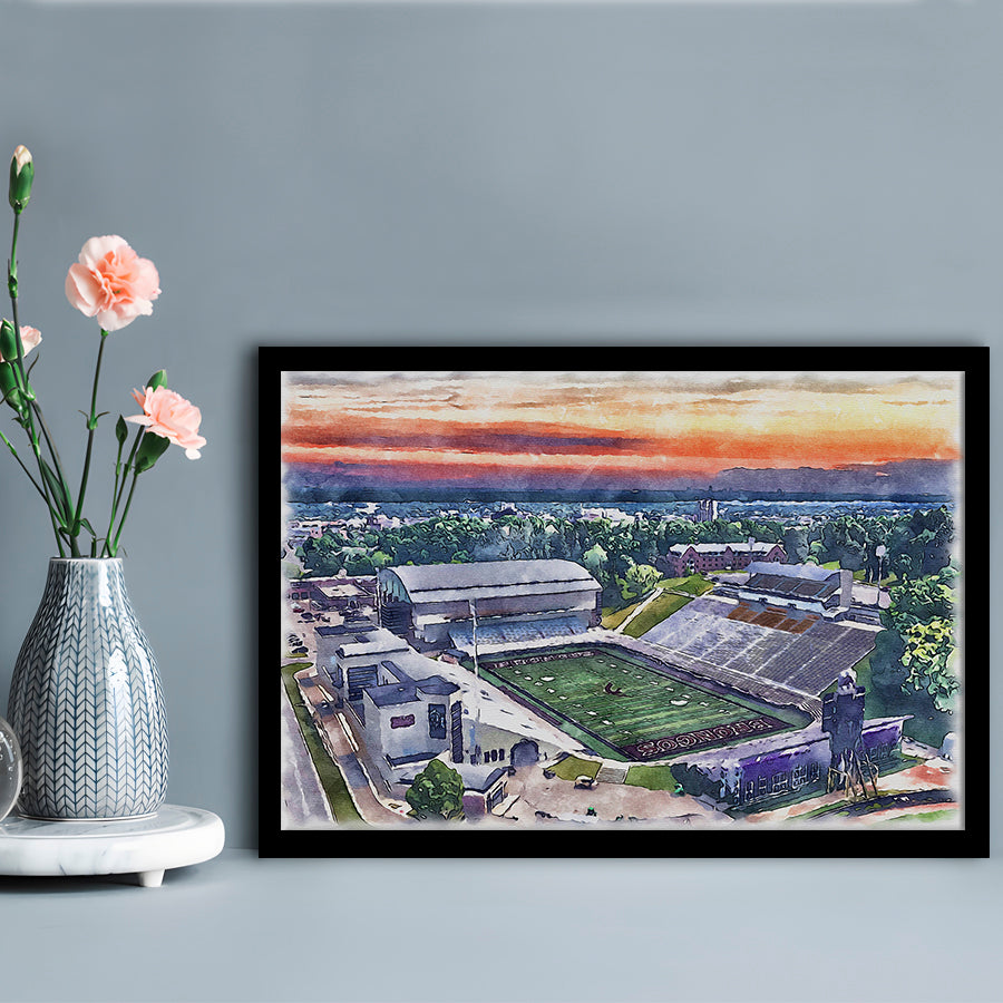 Western Michigan Broncos, Waldo Painting Stadium Watercolor, Sport Gift Art, Framed Art Print Wall Decor