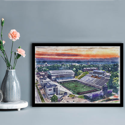 Western Michigan Broncos, Waldo Painting Stadium Watercolor, Sport Gift Art, Framed Art Print Wall Decor