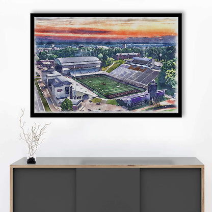 Western Michigan Broncos, Waldo Painting Stadium Watercolor, Sport Gift Art, Framed Art Print Wall Decor