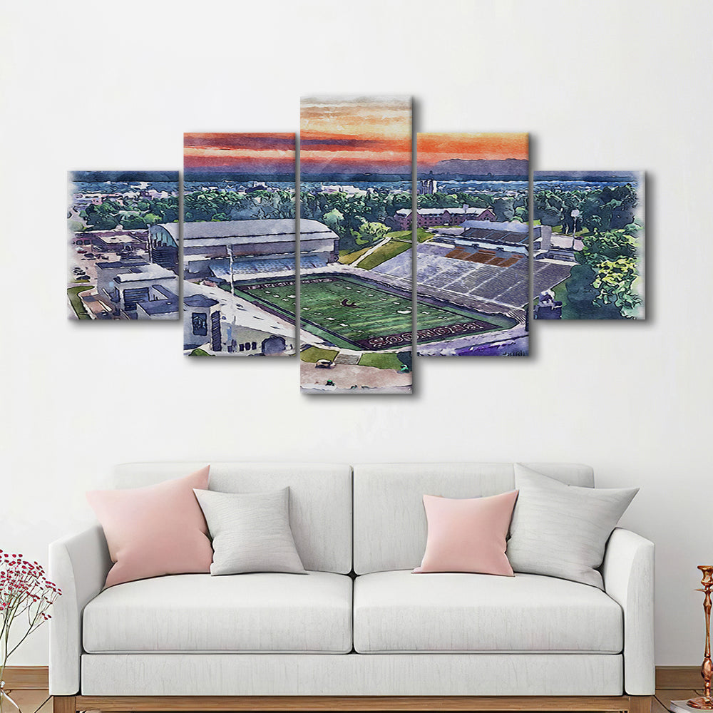 Western Michigan Broncos, Waldo Painting Stadium Watercolor, Sport Art, Mixed 5 Panel, Canvas Print Wall Art