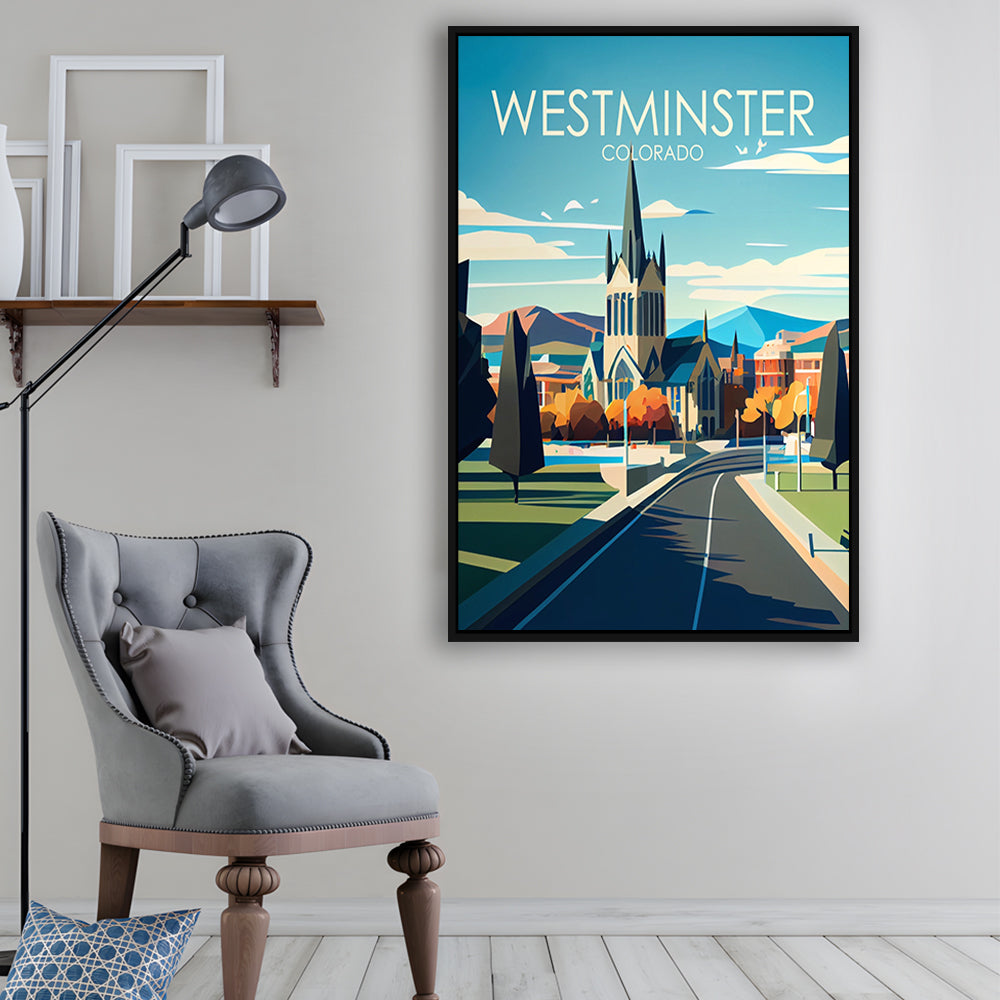 Westminster Colorado Retro Art Print, Westminster City Wall Art, Floating Framed Canvas Print, Framed Picture, Painting Canvas