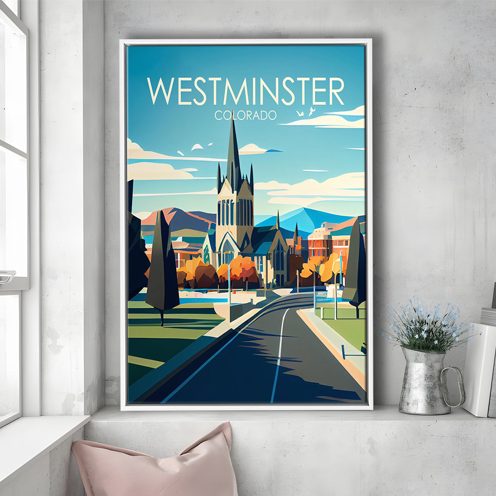 Westminster Colorado Retro Art Print, Westminster City Wall Art, Floating Framed Canvas Print, Framed Picture, Painting Canvas