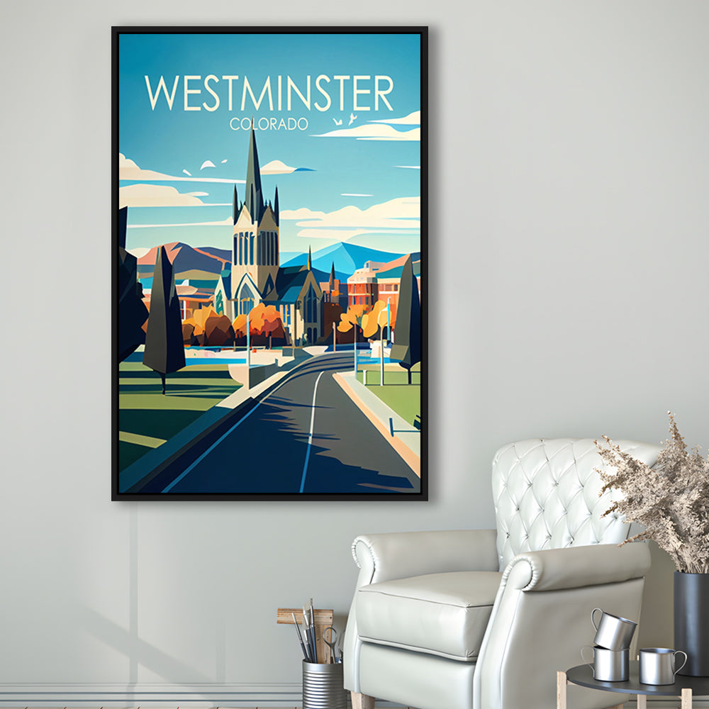 Westminster Colorado Retro Art Print, Westminster City Wall Art, Floating Framed Canvas Print, Framed Picture, Painting Canvas