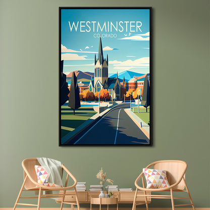 Westminster Colorado Retro Art Print, Westminster City Wall Art, Floating Framed Canvas Print, Framed Picture, Painting Canvas