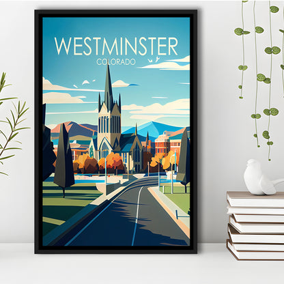 Westminster Colorado Retro Art Print, Westminster City Wall Art, Floating Framed Canvas Print, Framed Picture, Painting Canvas
